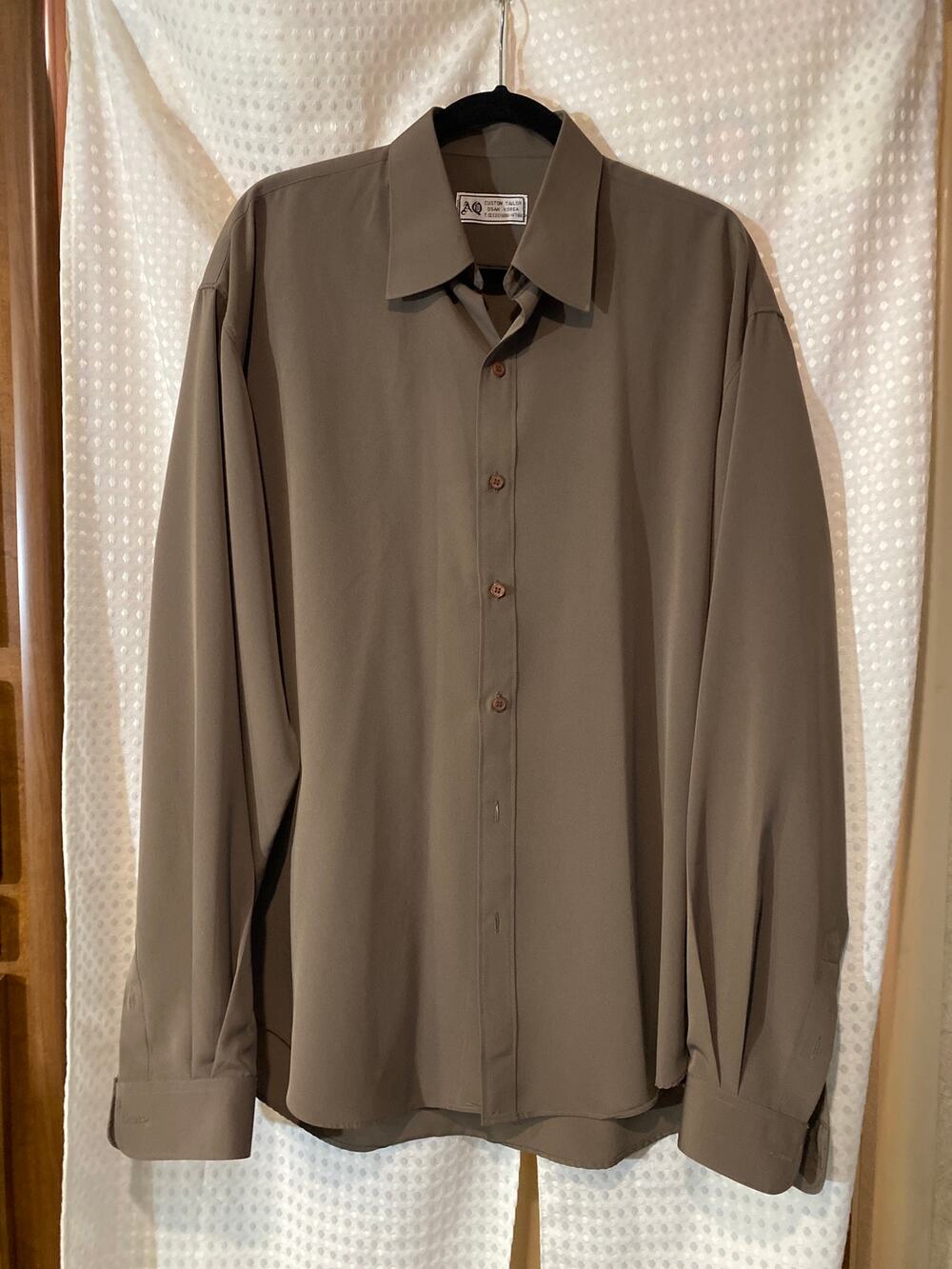 Korean Hand Tailored Dress Shirt Drab Olive Green Long Sleeve